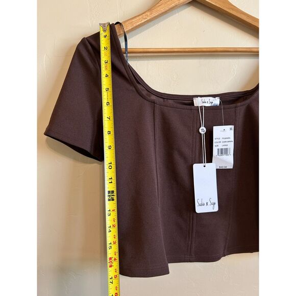 NEW! Sadie & Sage Square Neck Cropped Seamed Corset Knit Top Choc Brown L NWT - Picture 5 of 7